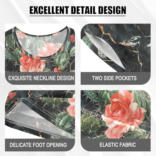 ALAZA Cactus Rose Marble Pajama Set Short Sleeve Sleepwear Soft Lounge Nightwear4