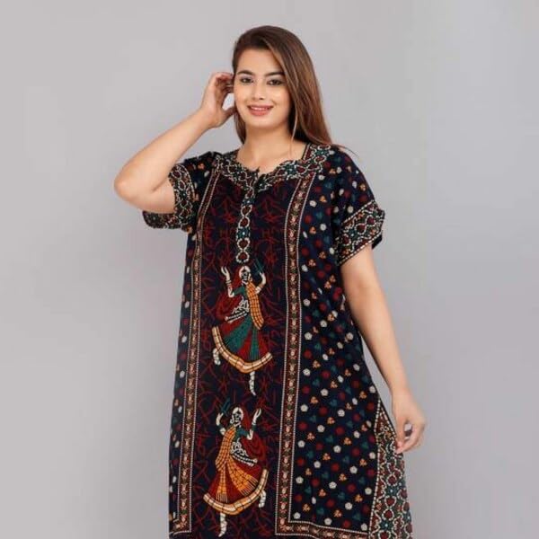 Image of Women's Cotton Printed Stylish Night Dresses | Pure Cotton Night Gown | Maxi Dress | Frock Nighty for Women | Gown for Women