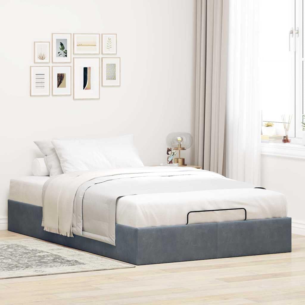 Canapé Abatible 120 x 190 cm, Cama Canape 120 x 190 cm, Cama Tapizada 120 x 190 cm, Cama Individual Crema Gris Oscuro