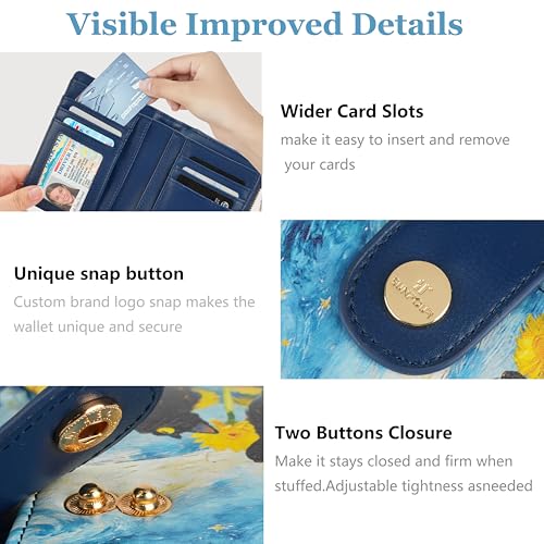 Image of Small Womens Wallet,Bifold Leather Wallet for Women RFID Card Holder Ladies Compact Pocket Wallet for Crossbody Bag (Starry Cat)