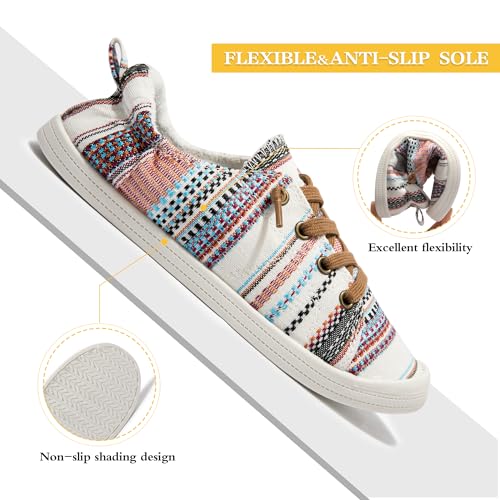 Image of FUNKYMONKEY Slip-On Canvas Sneakers for Women, Comfortable Lightweight Lace-Up Flat Casual Tennis Shoes Breathable Walking Shoes for Everyday Wear