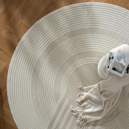 Tapete beige redondo de 160x160 cm reciclado miniatura 1