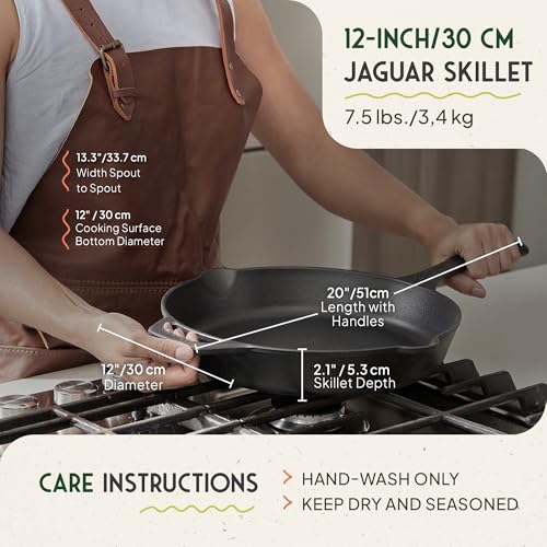 Image of Victoria Cookware 12-Inch Amazonia Cast Iron Skillet, Decorative Preseasoned Frying Pan with Cast Design, Made in Colombia, Jaguar