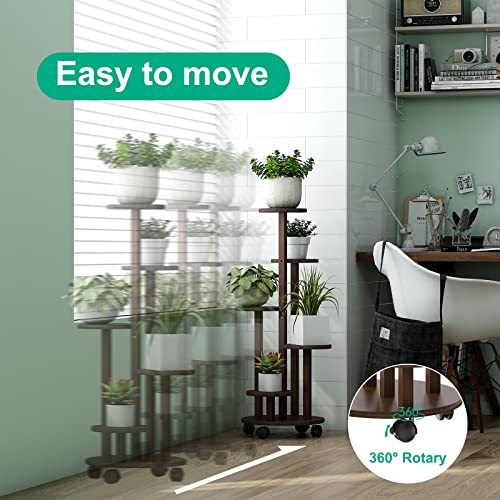Indoor Plant Stand With Wheels, 5 Tiered , Bamboo Plant Stands For Indoor Plants Multiple, Corner Plant Stand For Window Garden Balcony Living Room Outdoor #TOP2