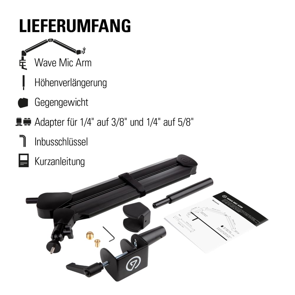 Elgato Wave Mic Arm High Rise, Broadcasting-Boomarm | Kabelkanäle, Tischklemme, 1/4"-Adapter, voll einstellbar, für Podcast, Streaming, Gaming, Home Office