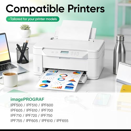 Image of PFI-102 Ink Tank 6-Pack 130ml PFI102 Ink Cartridges Compatible with Canon imagePROGRAF iPF500 iPF510 iPF600 iPF605 iPF610 iPF650 iPF655 iPF700 iPF710 iPF720 iPF750 iPF755 iPF760 iPF765 Printer Inkjet