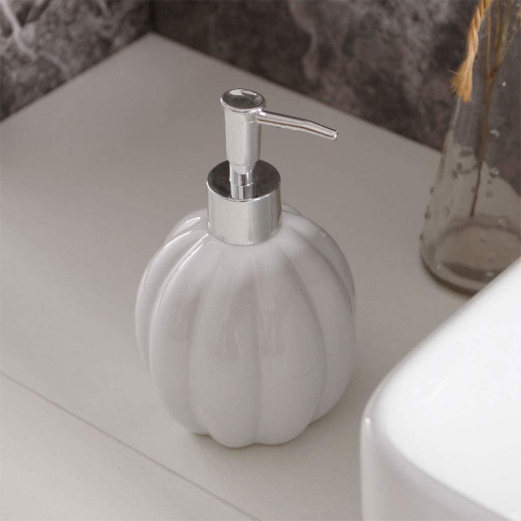 Dispenser di sapone alla moda in ceramica a forma di zucca bottiglia di erogazione per la casa bagno cucina hotel lozione bottiglia, 400 ml, bianco premium dispenser sapone sapone