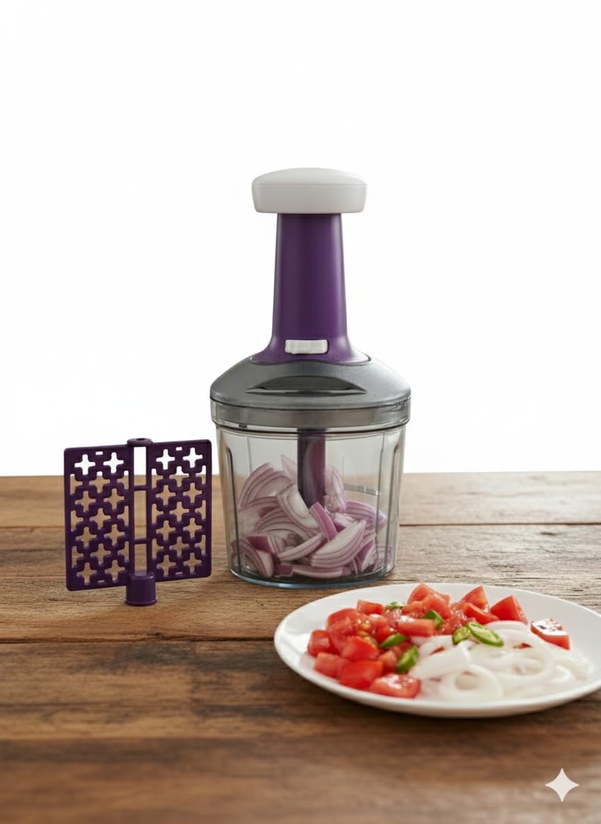 NESTORA Smart Hand Push Vegetable Chopper with 6 Stainless Steel Blades & Whisker | Manual Food Processor for Kitchen | Easy to Use, Large Capacity, BPA-Free (1100ML)-picture-25