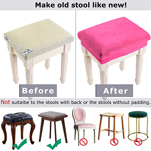 Image of SINOSSO Vanity Stool Covers Set of 4, Super Soft Velvet Stretch Washable Saddle Bar Stool Slipcover Bench Seat Protector, (Rectangle, Hot Pink, 4 Counts)