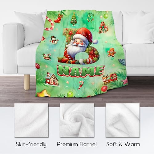 Christmas Blanket - Custom Monogram Blankets Gifts for Kids - Cozy Lightweight Flannel Throws for Office, Sofa