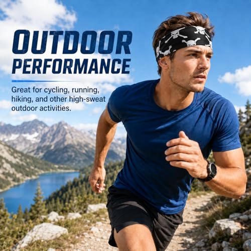 Image of 9 pcs Sweatbands for Men Workout Sport Headbands for Men Camo Headband Sweat Absorbing Headband Wide Sweatband for Head Basketball Football Cycling Running Yoga, 4.7 x 9.8 Inch