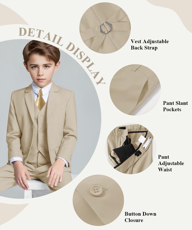 Image of Visaccy Boys Formal Suit Slim Fit Tuxedo Suits for Kids Ring Bearer Outfit