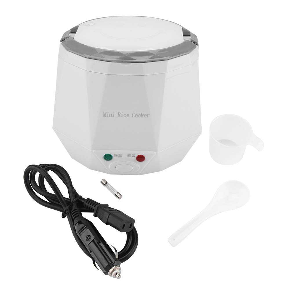 Olla arrocera eléctrica para automóvil, vaporizador de alimentos multifuncional portátil de 12 V y 100 W con revestimiento antiadherente, adecuado para viajes, camping, oficina, (Blanca)