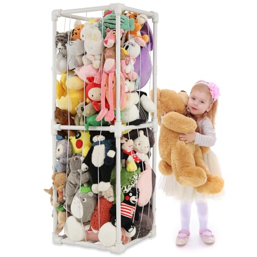 JAWNLITY Stuffed Animal Storage Zoo Organizer, PVC Stuffy Toy Zoo Holder, 58'' Tall Vertical Plush Organizer, Large Stuffed Toy Cage for Nursery and Playroom