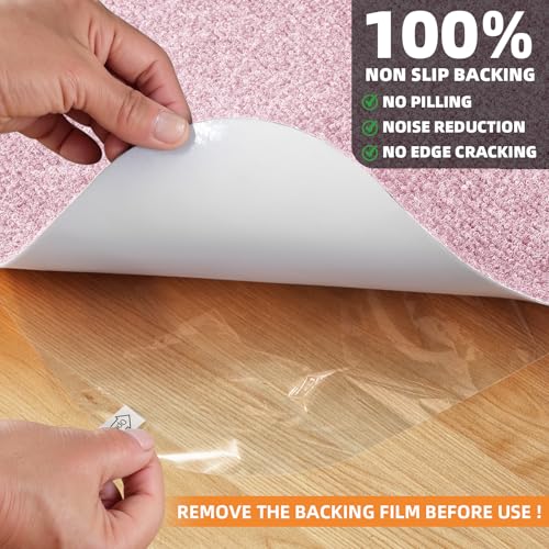 Image of Durable Non-Slip Office Chair Mat for Hardwood Floors, 48 inchx36 inch Large Tile Floor Protector, Anti-Scratch Thick Heavy-Duty Recyclable Gliding Desk Mats for Computer Rolling Chairs, Pink