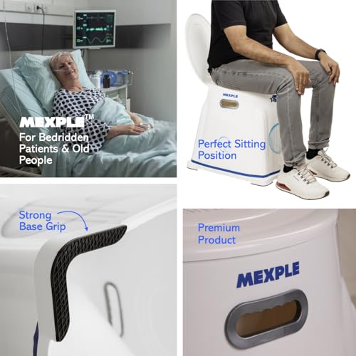 Image of MEXPLE Xumo200 Portable Indian to Western Toilet Converter Commode Chair (5 Years Warranty) | Portable Western Heavy Duty Toilet Seat for Elderly Handicap Users | Foldable Bathroom Chair - White