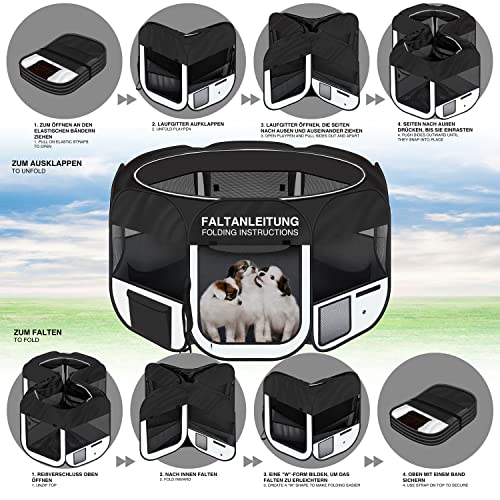 all Pets United® Welpen-Laufstall Tierlaufstall Welpenauslauf-Stall; XXL Freigehege für Hunde, Katzen, Hasen & Kleintiere im Innen- und Außenbereich (Schwarz-Beige)