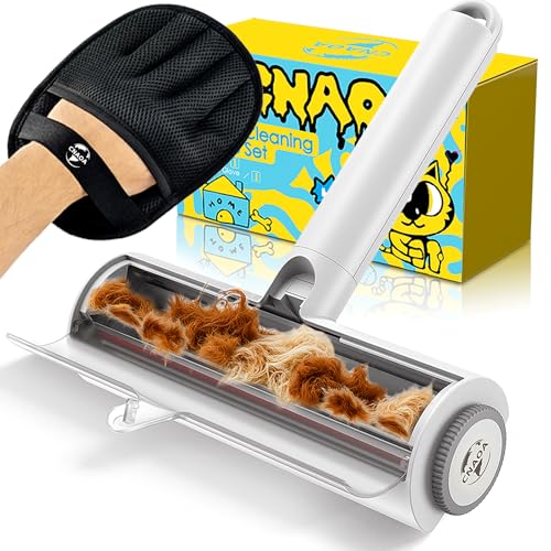 CNAOA Pet Hair Removal Set, Roller Pet Hair Remover, Pet Hair Removal Glove for Dogs & Cats, Pet Fur Remover for Clothing, Couch, Carpet, Car Seat, Couch Pet Hair Remover – White
