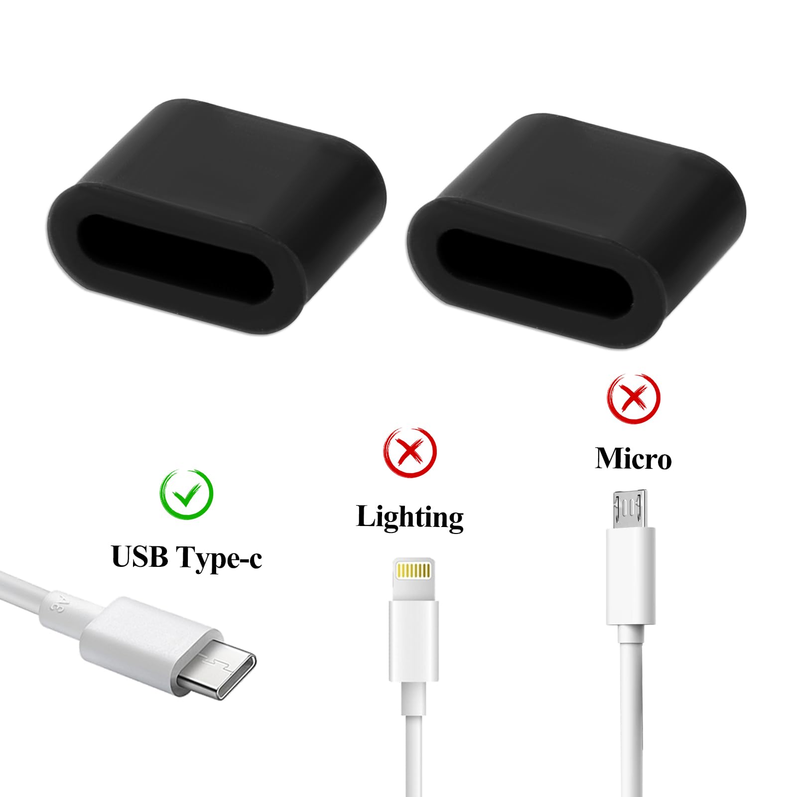 set di 5 tappi antipolvere in silicone per connettore USB-C / Type-C nero