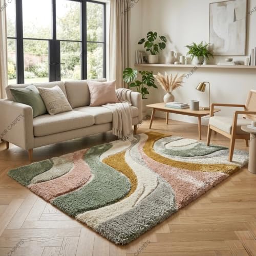 Image of SWEET HOMES Luxury Abstract Shag Rug, Thick Soft Area Carpet for Living Room, Bedroom, 8 x 10 Feet (244 x 305 cm), Pink & Gray