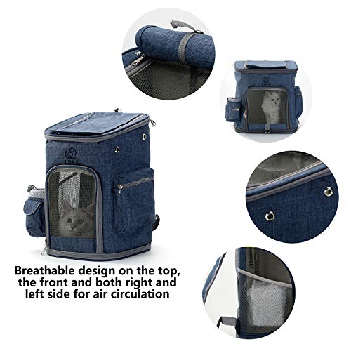 HIPIPET Pet Backpack Carrier for Cats Puppies Small Dogs and Animals Ventilated and Breathable with Treat and Botter Bags Airline Approved(Blue,S)