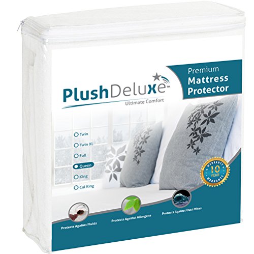 PlushDeluxe Premium Mattress Protector, Waterproof & Hypoallergenic Mattress Cover, Breathable & Vinyl Free