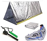 Sportsman Emergency Tent and Sleeping Bag Kit. This Mylar Reflective Waterproof Thermal Shelter is Best for Backpacking, Camping, Hiking, Survival Gear, Emergency Kit Or Rescue Blanket