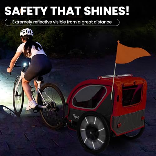 Image of Sepnine Kids Bike Trailer, 2 in1 Canopy Carrier Converts to Pushcart Suitable for 1 to 2 Toddlers, Kids, Quick Attach to Bike, Foldable, with 5-Point Harness and Storage Bags