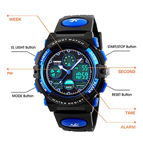 Image of Dayllon Boys Watch,Kids Watch for 5-15 Year Old Boys,Digital Sport Outdoor Multi Function Waterproof with LED Alarm Calendar Analog Watch for Kids Gifts
