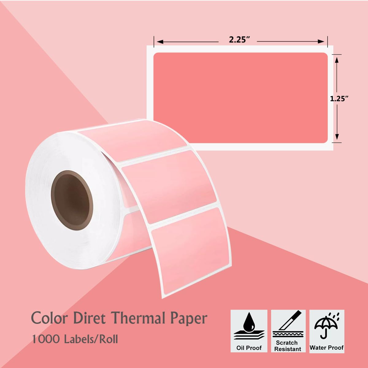 8.000 etichette rosa per rotolo, etichette termiche dirette 2,25 x 1,25 etichette rosa (2-1/4" x 1-1/4") - senza BPA (8 rotoli / 8000 etichette)