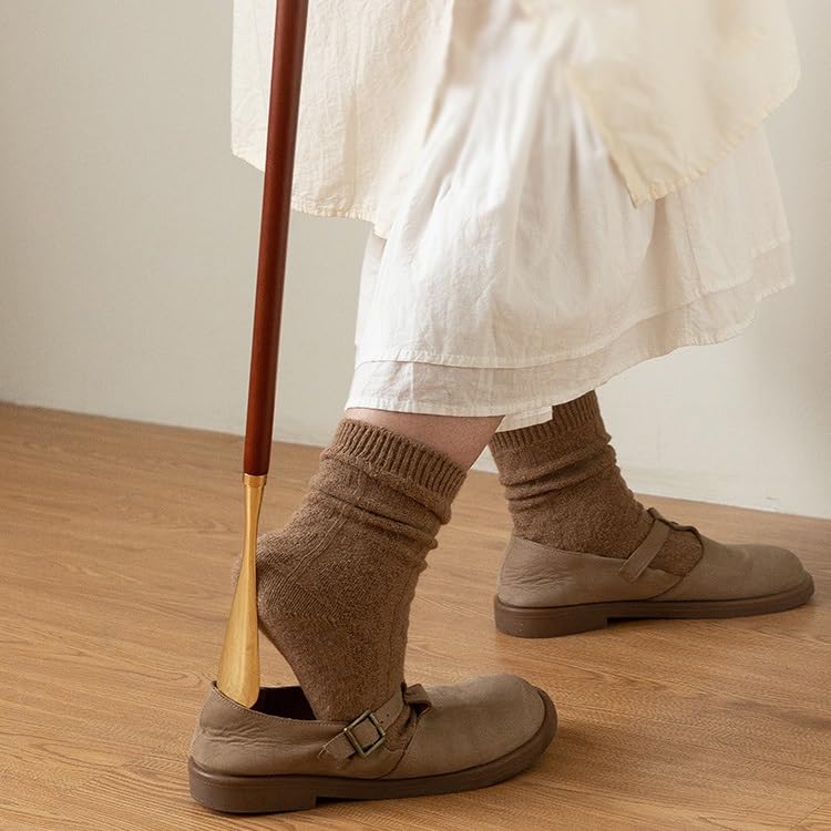 TEESONG Calzascarpe Calzascarpe in metallo con manico lungo, for uso domestico, tirascarpe, tirascarpe in legno massello, tirascarpe for soggiorno, veranda Strumento Calzascarpe