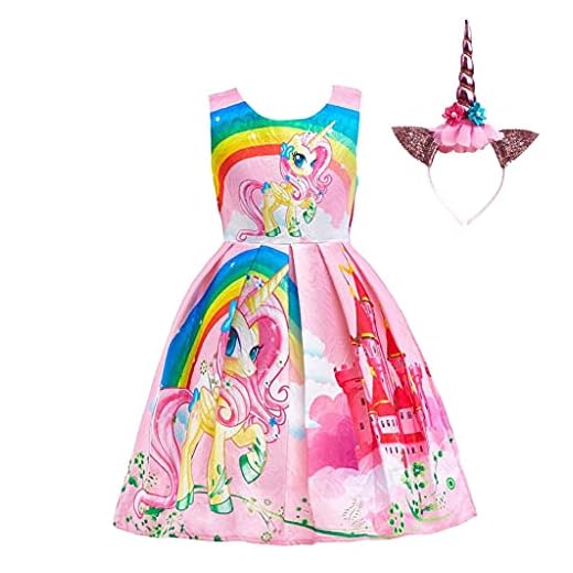 Allence Kleinkind Kinder Mädchen Sommer Kleidung Baby Mädchen Outfits Blumen Kurze Ärmel Muster Shirt Top Shorts Set Kleidung für 3-8 Jahre 2 Lito Angels Einhorn Kleid Kostüm mit Haarreifen für Kinder Mädchen, Little Pony Prinzessin Sommerkleid Geburtstag Kinderkleidung, Größe 6-7 Jahre 122, Stil C - Rosa