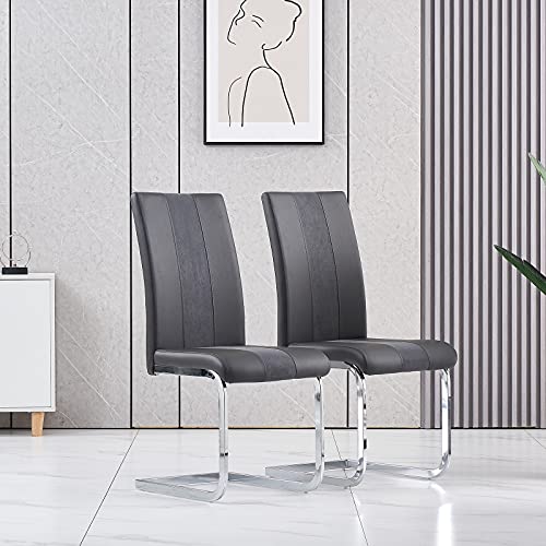 Buy AINPECCA Dining Chairs Set of 2 Modern PU Faux Leather High Back Dark Grey Padded Seat with