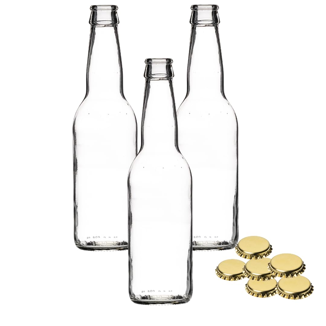 Jars And Bottles Clear Glass Beer Bottle 330Ml | Flint/ | Craft Brewing Bottle | Perfect For Homebrewing | Beers | J&B (12)