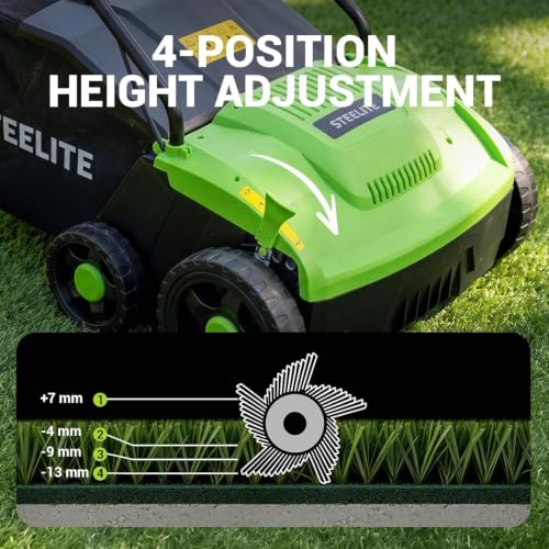Image of STEELITE 13 inch Artificial Turf Sweeper, 10 Amp Lawn Sweeper with 1200W Motor Power, Support 4-Position Depth Adjustment with 40L Removable Collection Bag, Quick-Fold for Artificial Grass Turf