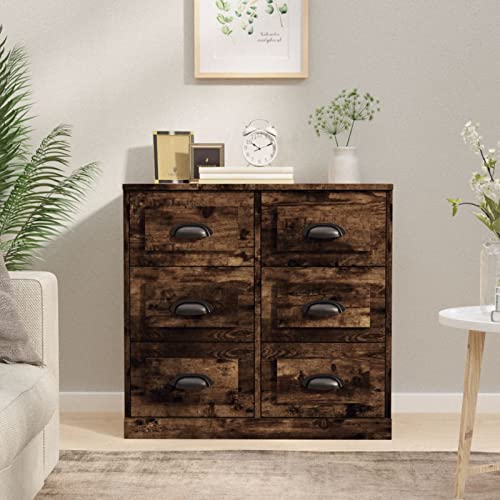 ShCuShan Armario de cocina lateral de almacenamiento, aparador multiusos con madera maciza T O P, estante ajustable, cajón para comedor, sala de estar, pasillo, aparador de roble ahumado, 70 x 35,5 x