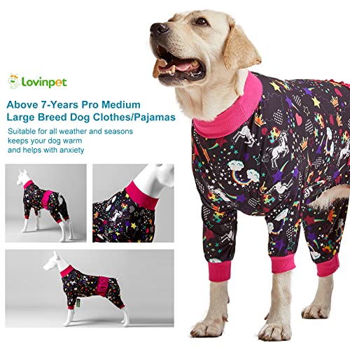 Lovinpet Large Breed Dog Pajamas, Wound Care/Post Surgery Recovery Shirt For Large Dogs, Unicorn And Rainbow Black Print, Lightweight Stretchy Pullover Large Puppy Pajamas, Bodysuit Dog Jammies/Xxl #TOP7