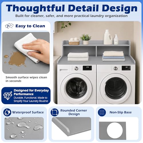 Image of Royxen Laundry Countertop with Storage Universal Fit, Washer and Dryer Countertop with Shelf, Laundry Room Storage, 2-Tier Shelf (Grey)