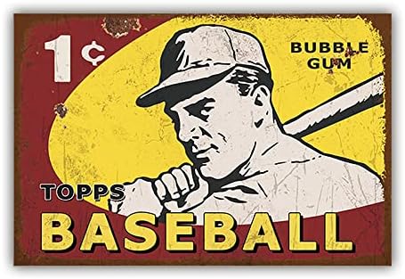 Flytime Insegna In Metallo Vintage Topps Baseball - Targa Retrò 20x30 Cm Con Effetto Usato, Decorazione Per Bar, Cucina E Casa, Regalo Per Appassionati