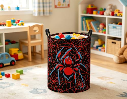 Image of Baby Laundry Basket Baby Nursery Hamper Kids Laundry Basket Toy Storage Bin for Boys Room Decor Gift Baskets for Bedroom Bathroom(Spiders)