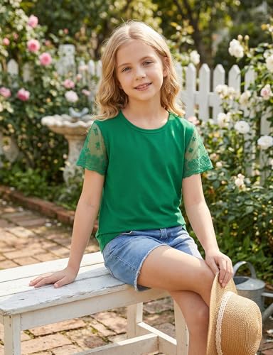 Image of Noomelfish Girls Lace Short Sleeve T-Shirts Kids Summer Cute Tops Blouse(5-12 Years)