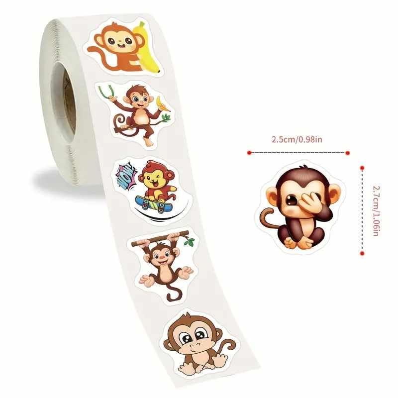 Rollo Pegatinas animales Mono para niños, animal stickers, 1 Unidad - imagen 5