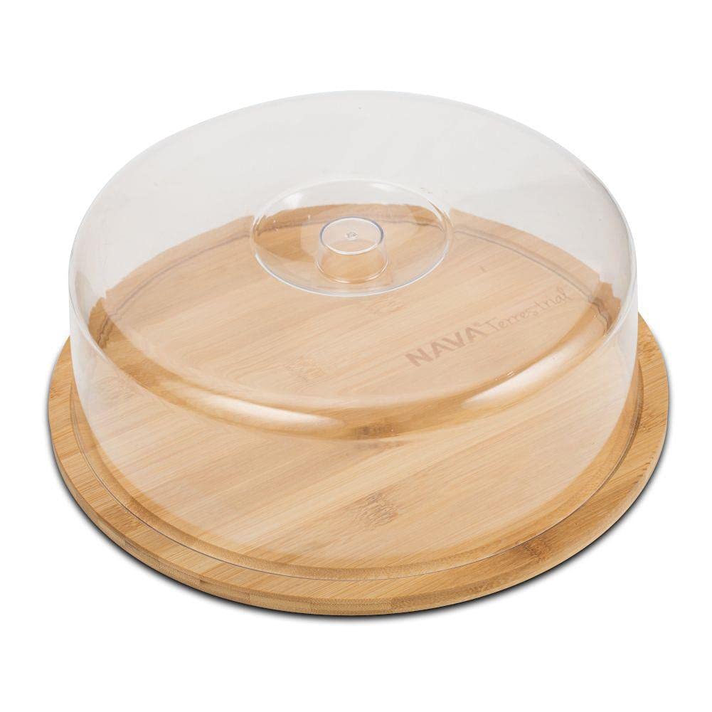 NAVA Tagliere per formaggio, 28 cm, in bambù con copertura per campana salvafreschezza per servire