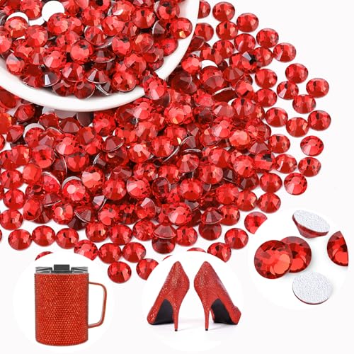 Image of 400PCS SS30 /6mm Crystal Glass Rhinestones for Bedazzling (Light Red) | Flatback Rhinestones for Crafting DIY Crafts Nail Art Makeup, Light Siam Gems Diamond Charms for Tumbler Shoes Clothing Mug