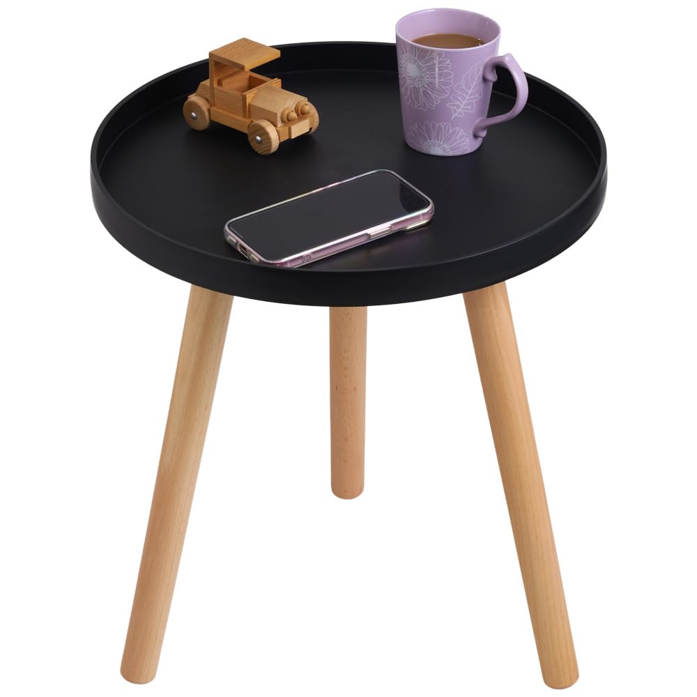 Amazon | seathestars サイドテーブル 丸 おしゃれ スリム 黒 ベッド