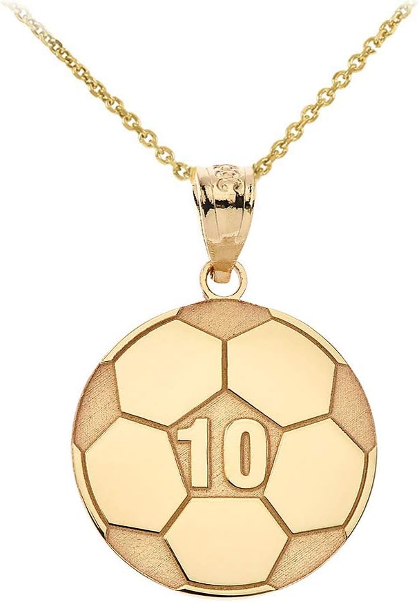 Sports Charms Certified 10k Yellow Gold Customized Soccer Ball Necklace with Your Name and Number