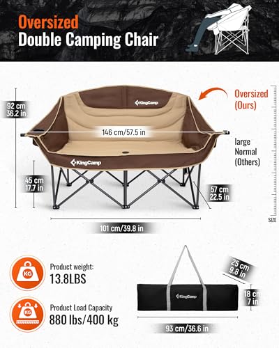 Image of KingCamp Double Camping Chair, Oversized 880lbs Heavy Duty Loveseat XL