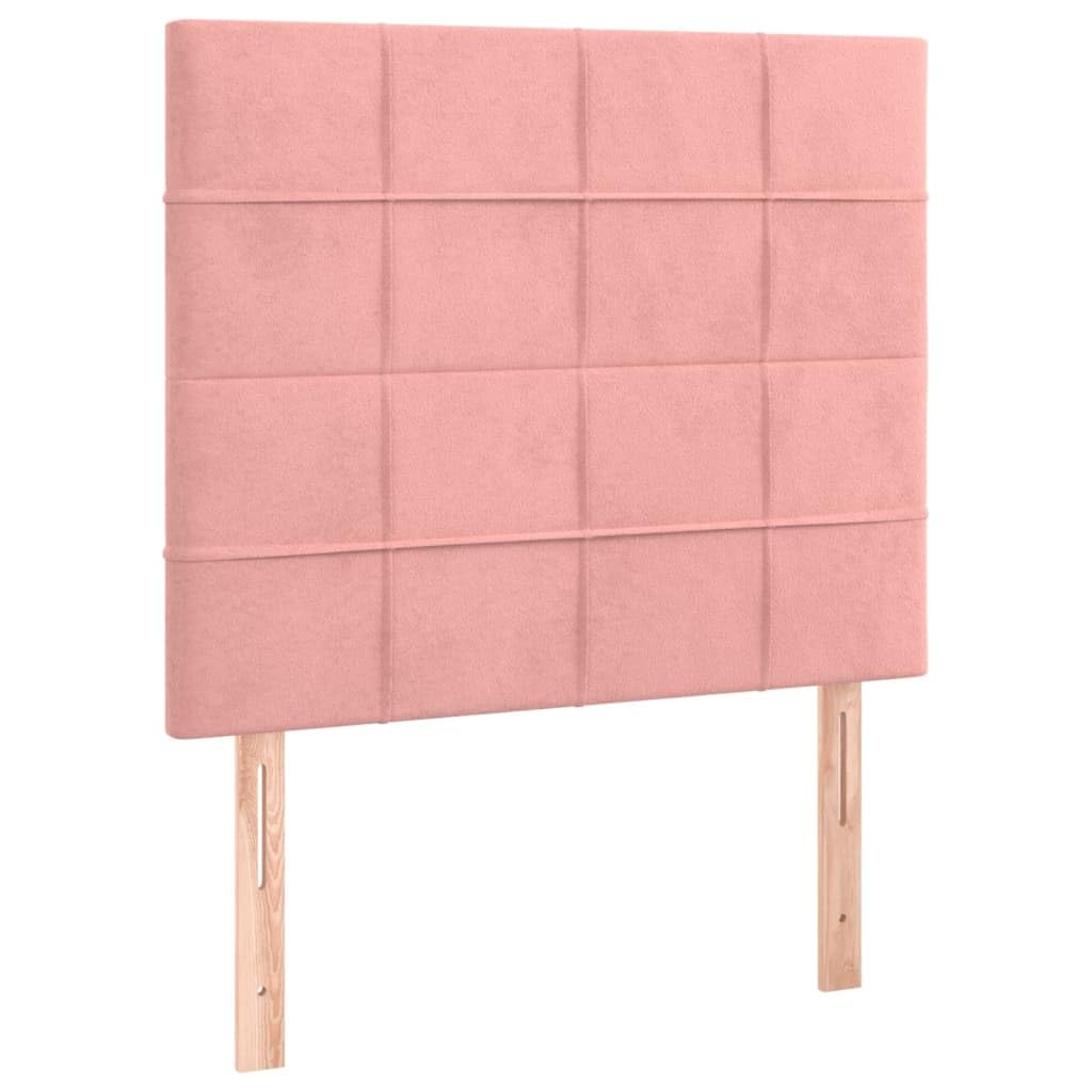 Cama con somier rosa de 90 x 190 cm con LED y colchón, funda de terciopelo de lujo, cabecero regulable en altura, ahorra espacio, cama individual para jóvenes y dormitorios de invitados
