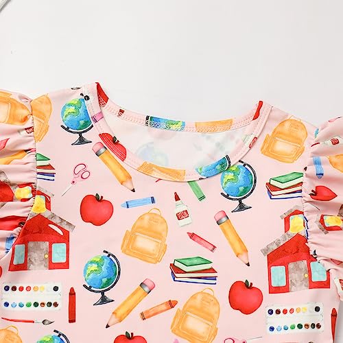 Back to School Dress for Girls Toddler First Day of School Outfits Ruffle Sleeve Apple Pencil Bottom Summer Dresses4
