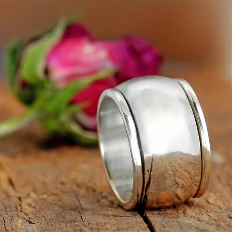 Image of 925 Sterling Silver Wide face Couple Transport Copper Ring, Unisex Plain Ring Index Finger Ring, Wide face Curved Ring, Fashionable and Versatile Street Style Ring Size 7